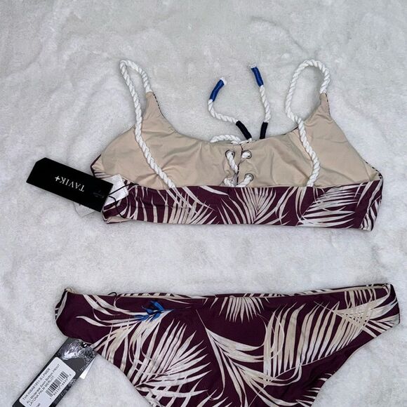 TAVIK REIGN Swim Top PRINT LATONA PALM MERLOT & ALI Moderate Swim Bottom Size Sm - Picture 9 of 11